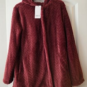 HUE NWT Women's Cabernet Sherpa Zip Up Hoodie
